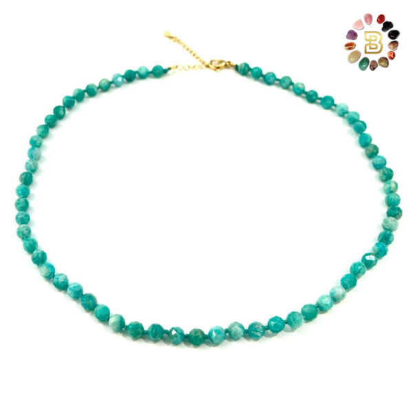 Amazonite Faceted  with Knots in between Necklace 6mm (47cm)