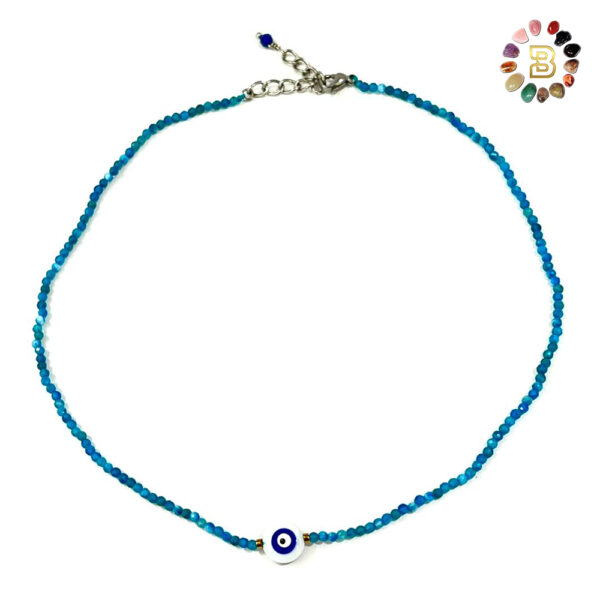 Apatite Faceted Necklace with Shell Evil Eye (35cm)