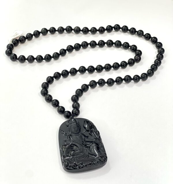 Black Obsidian Men Necklace with Buddha Pendant