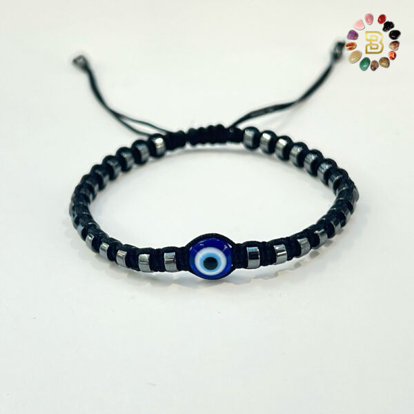 Flat Hematite with Eevil Eye Adjustable Bracelet
