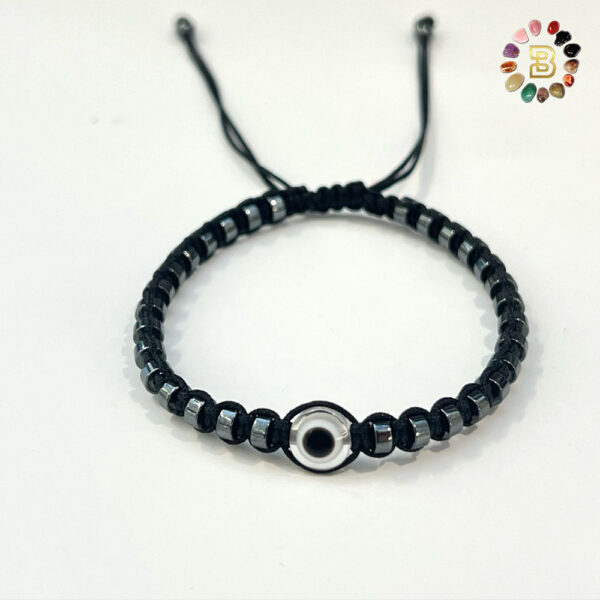 Flat Hematite with Eevil Eye Adjustable Bracelet