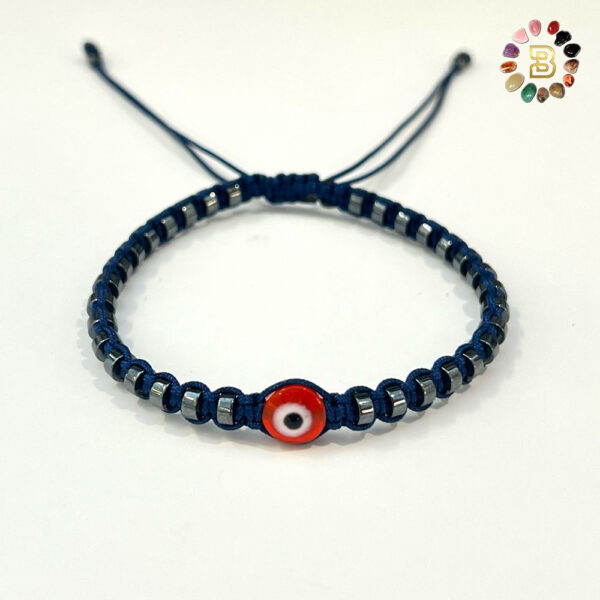 Flat Hematite with Evil Eye Men Adjustable Bracelet