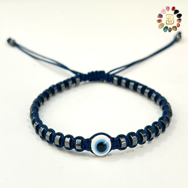Flat Hematite with Eevil Eye Adjustable Bracelet - Image 4