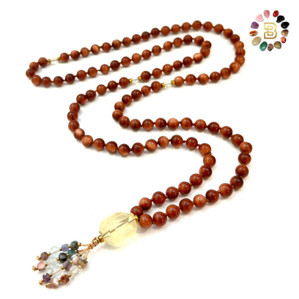 Golden Sandstone with White Topaz Mala Beads