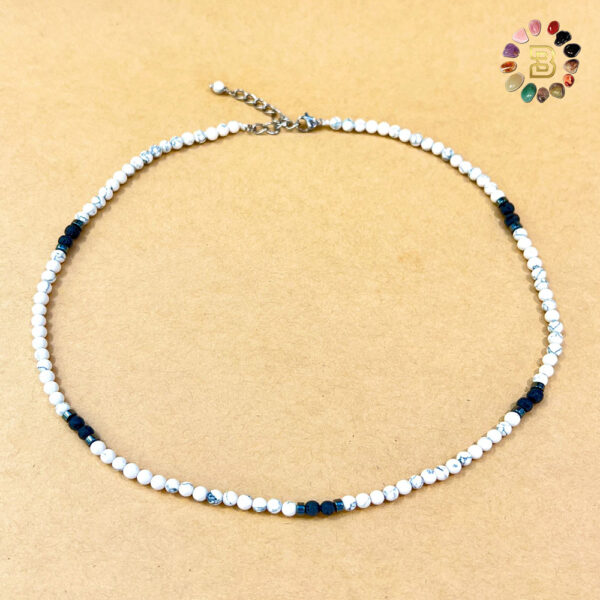 Howlite with Lava Stone Men Necklace (46.5Cm)