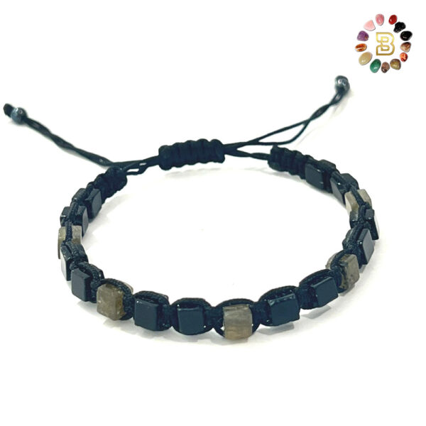 Labradorite  With Hematite Cube Shape Men Adjustable Bracelet