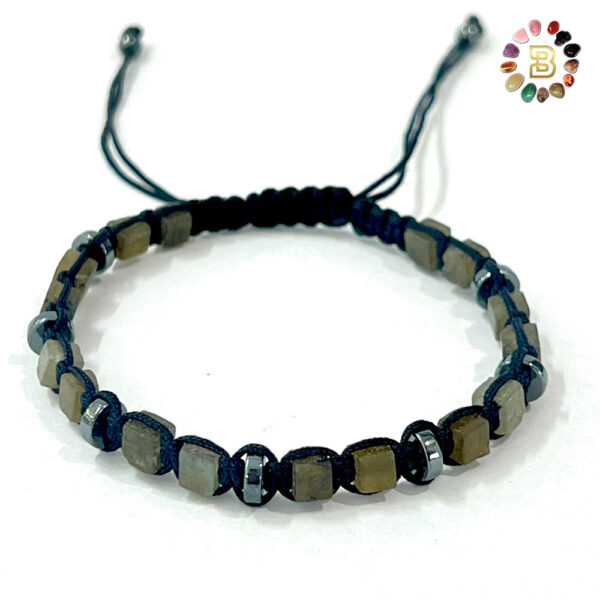 Labradorite with Hematite Cube Shape Men Adjustable Bracelet