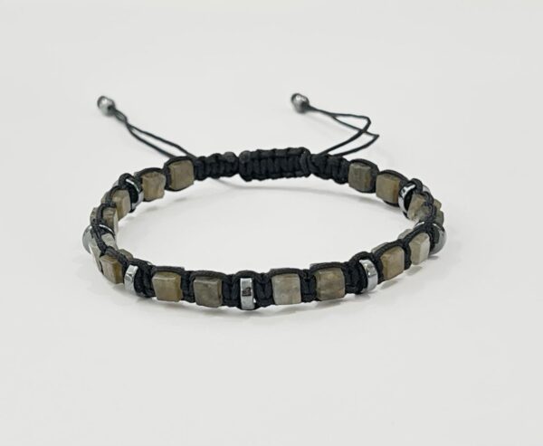 Labradorite with Hematite Cube Shape Men Adjustable Bracelet