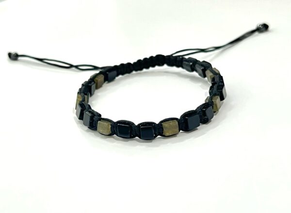 Labradorite  With Hematite Cube Shape Men Adjustable Bracelet