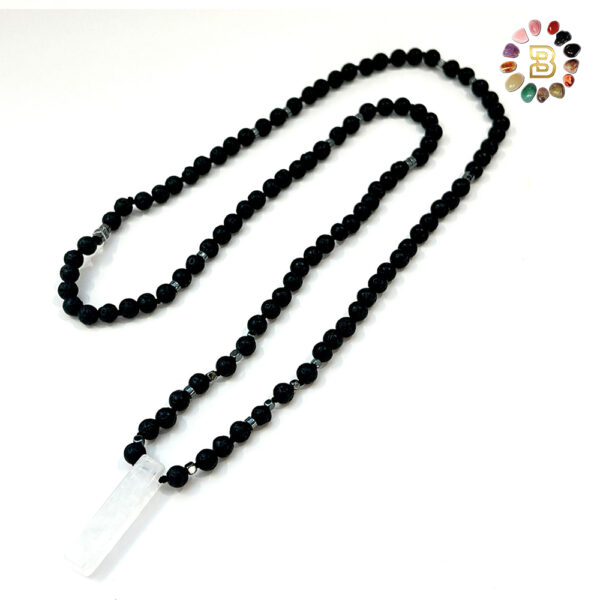 Lava Stone with Clear Quartz Pendant Men Necklace