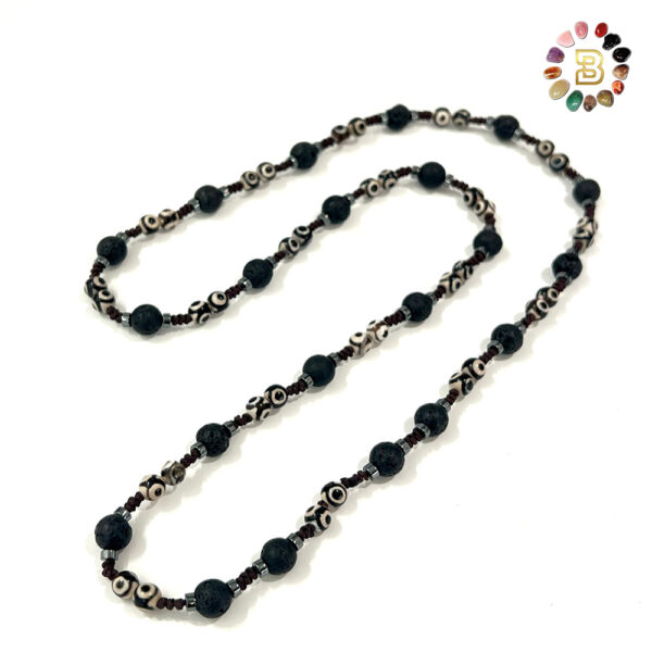 Lava Stone with Dzi Beads and Snake knot in between Men Necklace