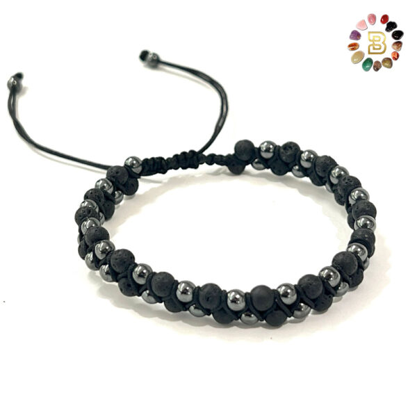 Lava Stone with Hematite Double Men Bracelet 4mm