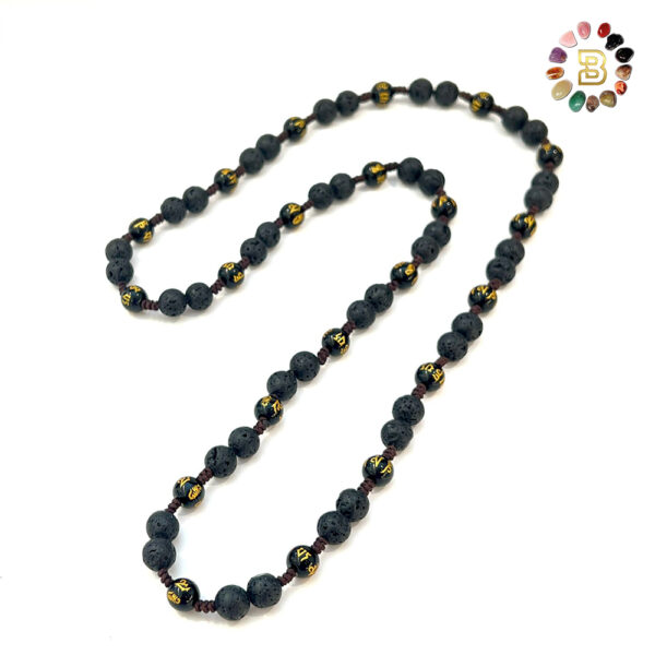 Lava Stone with Mantra Beads and Snake knots in between Men Necklace