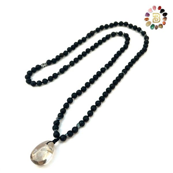 Lava Stone with Smoky Quartz Pendant Men Necklace