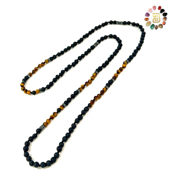 Lava Stone with Tiger Eye Men Necklace 6mm(66Cm)