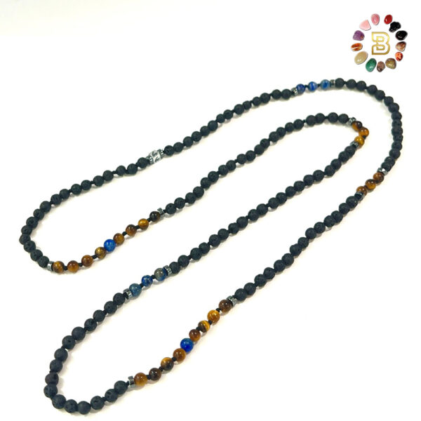 Lava Stone with Tiger Eye and Lapis Lazuli Men Necklace
