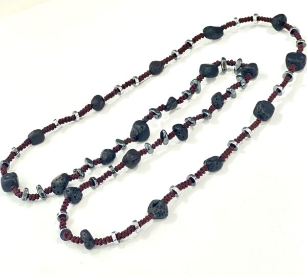 Lava Stone Irregular Shape with Hematite Men and Snake knots in between Men Necklace