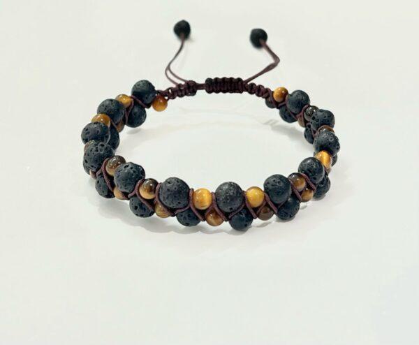 Lava Stone and Tiger Eye Double Men Bracelet