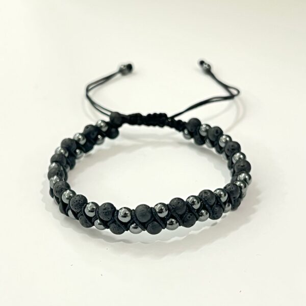 Lava Stone with Hematite Double Men Bracelet 4mm