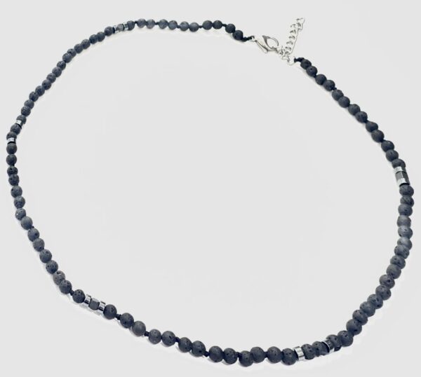 Lava Stone with Stainless Steel Lock Men Necklace
