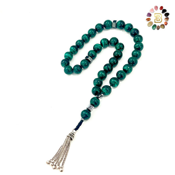 Malachite Tasbih with 925 silver Tassel 10mm
