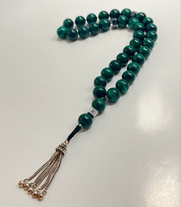 Malachite Tasbih with 925 silver Tassel 10mm