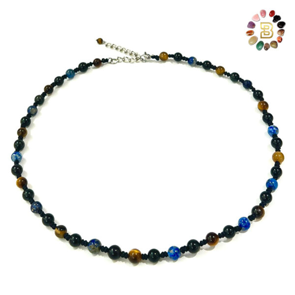 Mix Stones Men Necklace with Snake Knot in between and Stainless Steel Lock