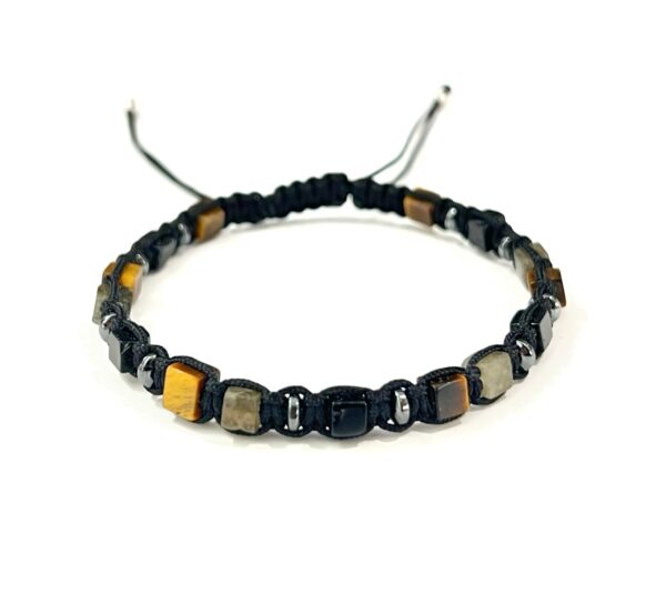 Mix Natural Stone Cube Shape Men Adjustable Bracelet