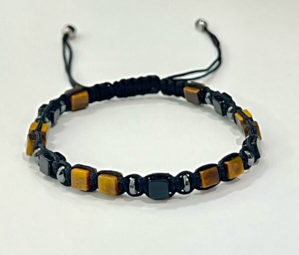 Mix Natural Stone Cube Shape Men Adjustable Bracelet