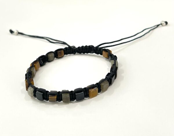 Mix Natural Stone Cube Shape Men Adjustable Bracelet