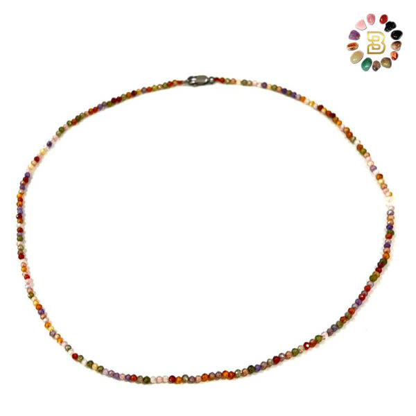 Multicolor Zirconia Faceted Necklace with Sterling Silver Lock (38cm)
