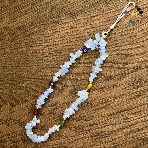 Natural Chips Stone Phone Chain/Strap with Shell Evil Eye( Blue lace agate and Jasper)