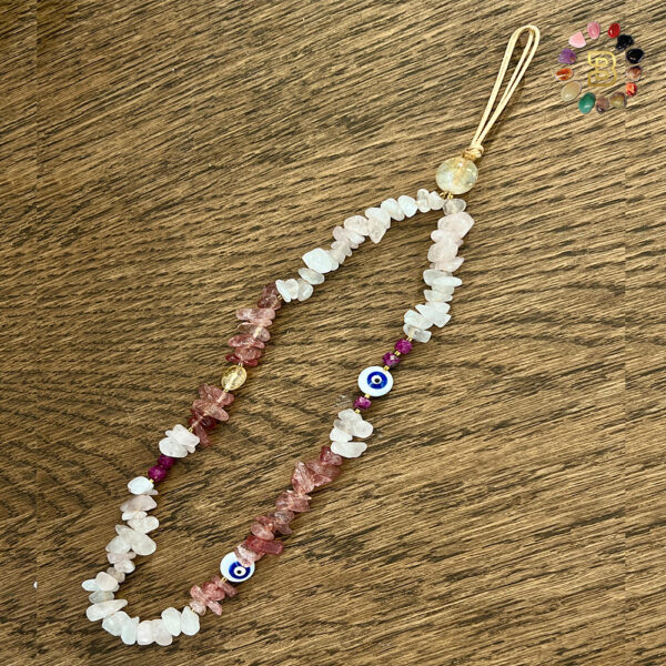 Natural Chips Stone Phone Chain/Strap with Shell Evil Eye(Rose Quartz,ruby, Strawberry Quartz and Citrine)