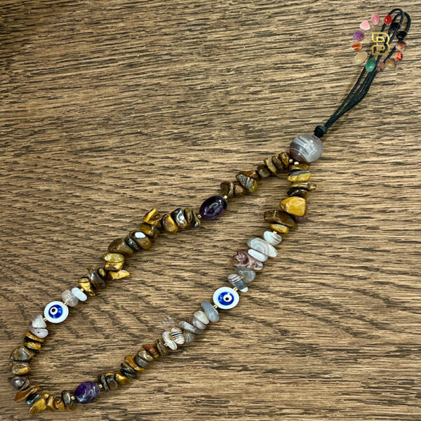 Natural Chips Stone Phone Chain/Strap with Shell Evil Eye(Botswanna Agate and Amethyst)