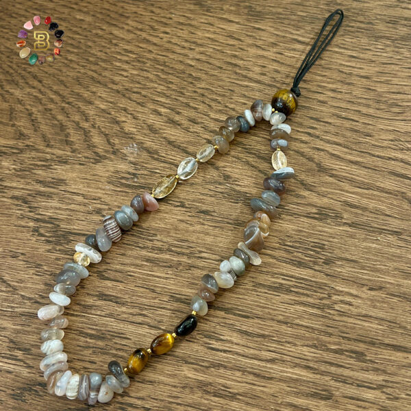 Natural Chips Stone Phone Chain/Strap with Shell Evil Eye(Botswanna agate,tiger eye and Citrine).