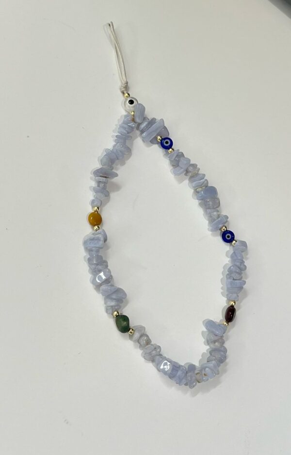 Natural Chips Stone Phone Chain/Strap with Shell Evil Eye( Blue lace agate and Jasper)