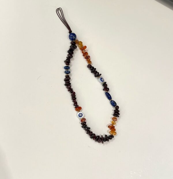Natural Chips Stone Phone Chain/Strap with Shell Evil Eye( Garnet,Carnelian and Lapis Lazuli )
