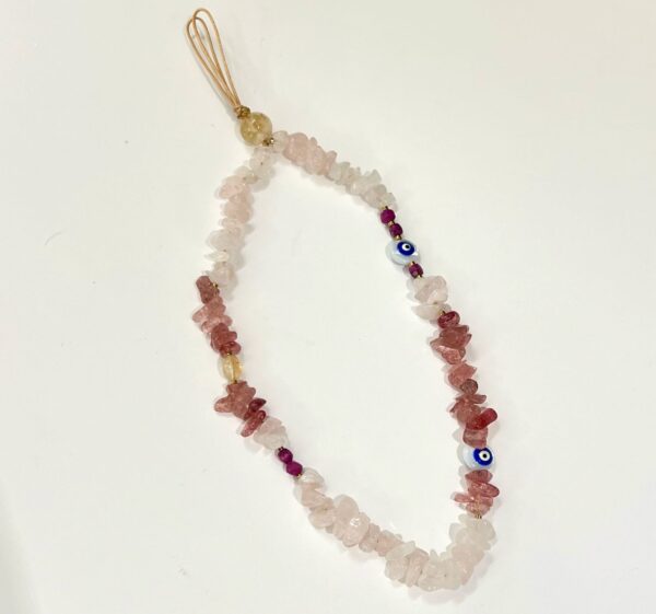 Natural Chips Stone Phone Chain/Strap with Shell Evil Eye( Rose Quartz,ruby, strawberry quartz and citrine).
