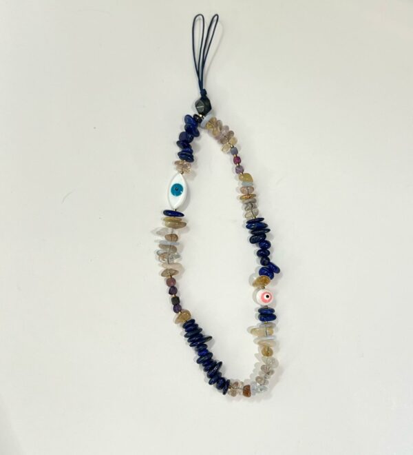Natural Chips Stone Phone Chain/Strap with Shell Evil Eye (Lapis Lazuli, Citrine, and Aquamarine)