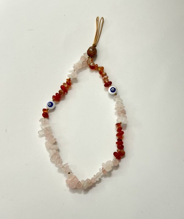Natural Chips Stone Phone Chain/Strap with Shell Evil Eye(Rose quartz,carnelian,and jasper)