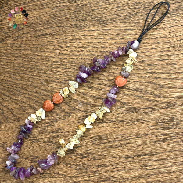 Natural Stone Phone Chain with Golden Sandstone Heart Charm