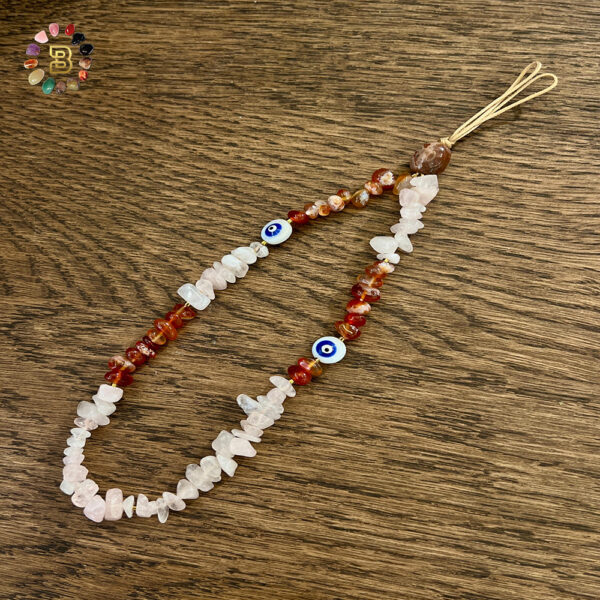 Natural Chips Stone Phone Chain/Strap with Shell Evil Eye(Rose quartz,carnelian,and jasper)