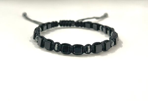 Onyx Cube Shape  with Hematite Men Adjustable Bracelet