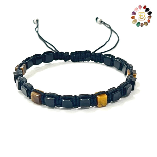Onyx with Labradorite Cube Shape Men Adjustable Bracelet