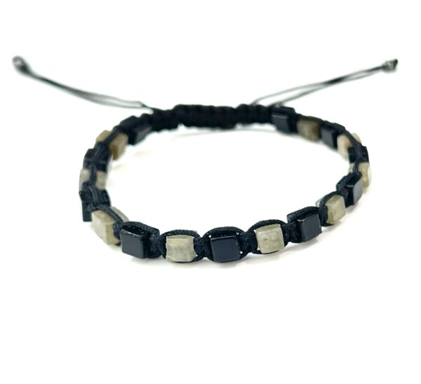 Onyx with Labradorite Cube Shape Men Adjustable Bracelet