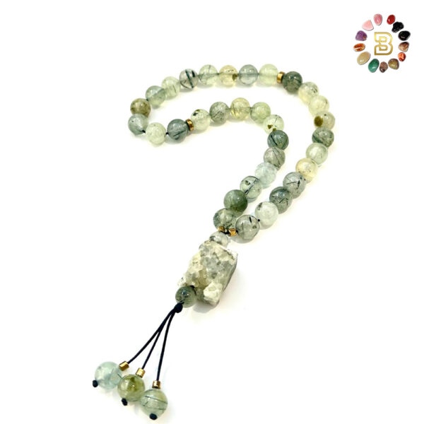 Prehnite Tasbih with raw Prehnite Stone 10mm