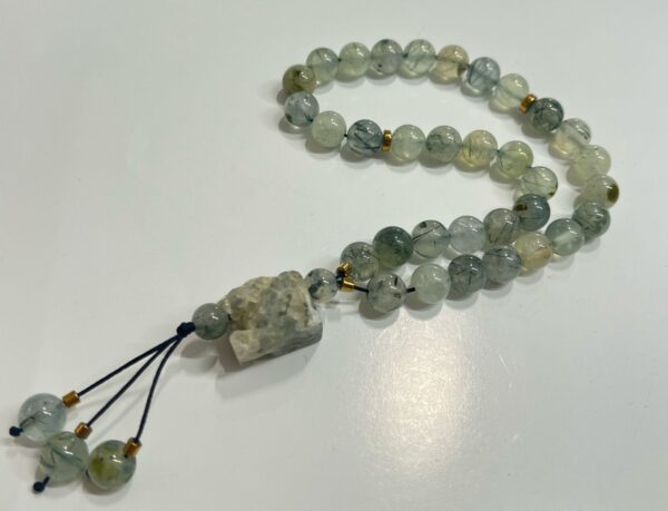 Prehnite Tasbih with raw Prehnite Stone 10mm