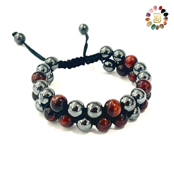 Red Tiger Eye with Hematite Double Men Bracelet (8mm)