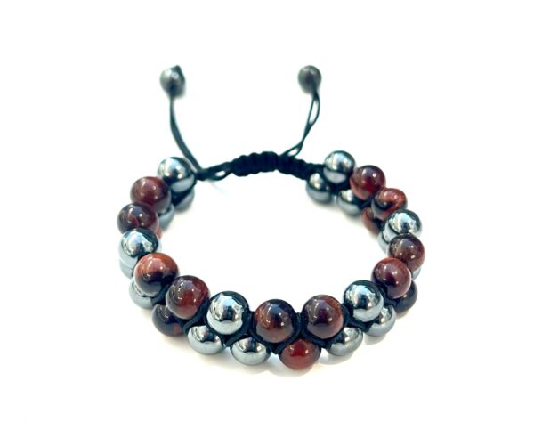 Red Tiger Eye with Hematite Double Men Bracelet (8mm)