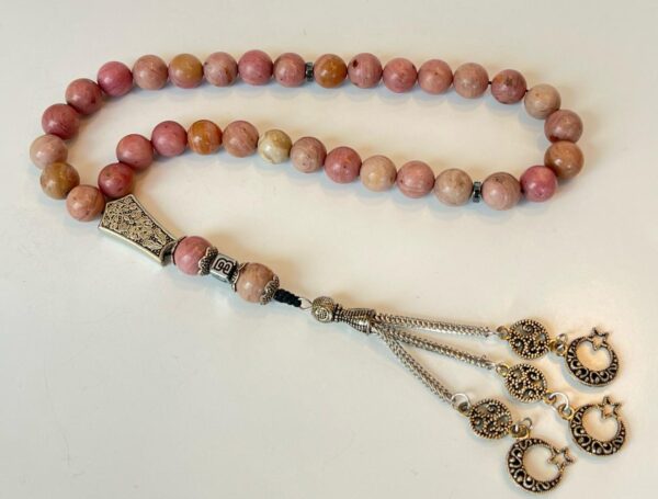Rhodonite Tasbih with metal tassel 10mm